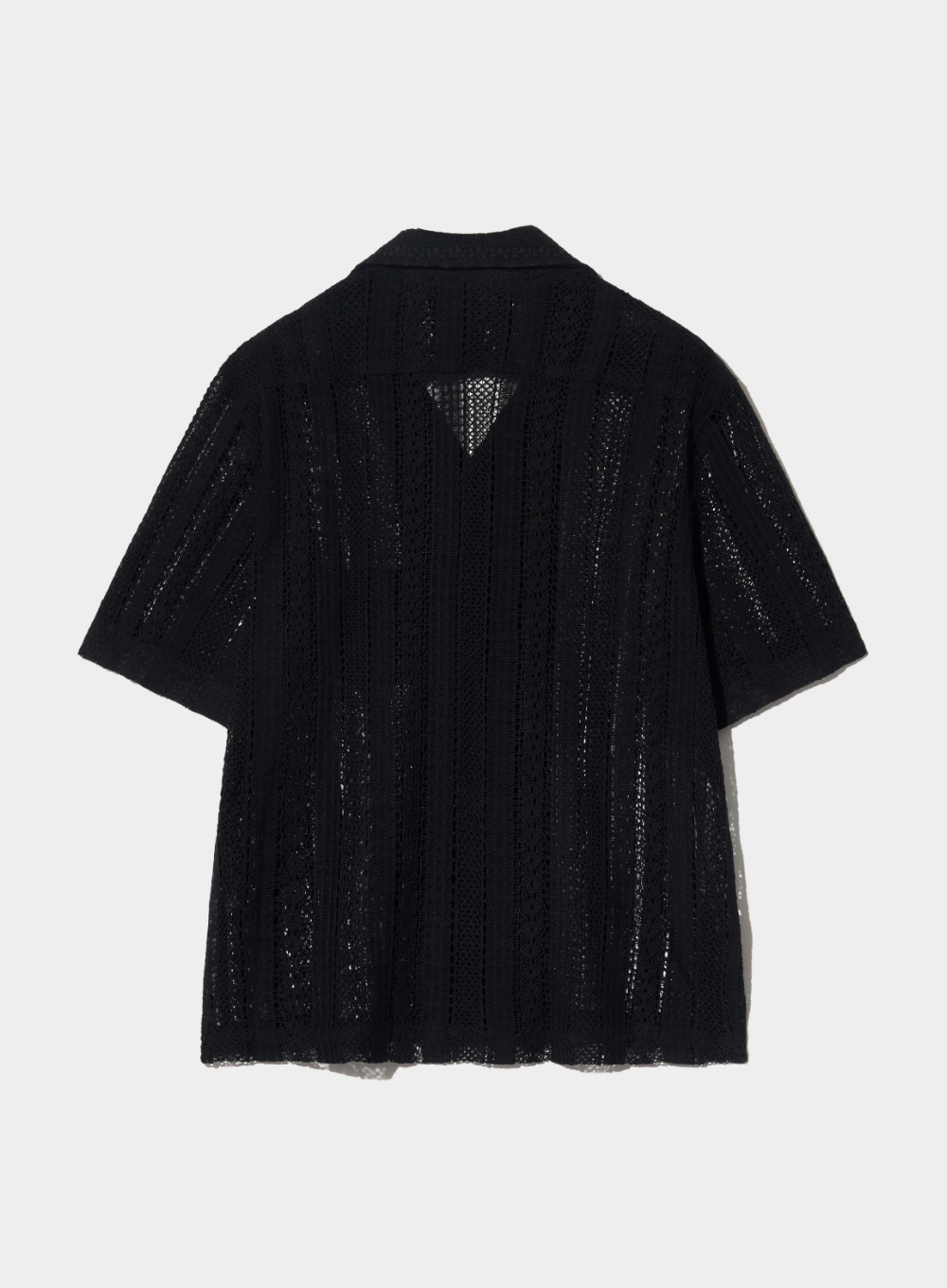 Crochet Open Collar Half Shirt - Smoke Black