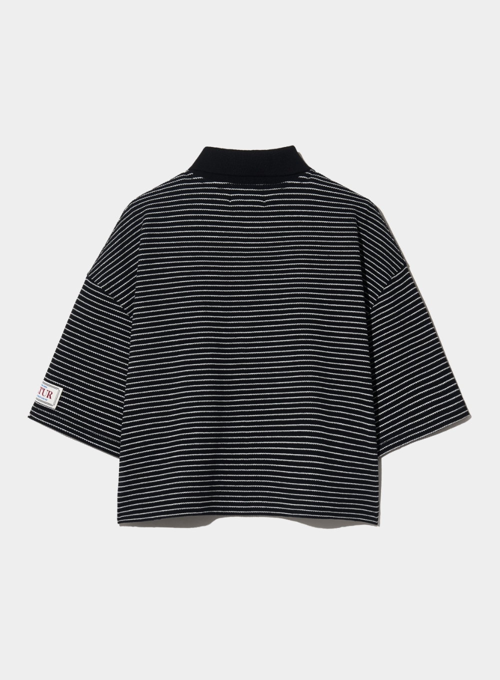 (W) Stripe Collar T-Shirt - Black Ivory