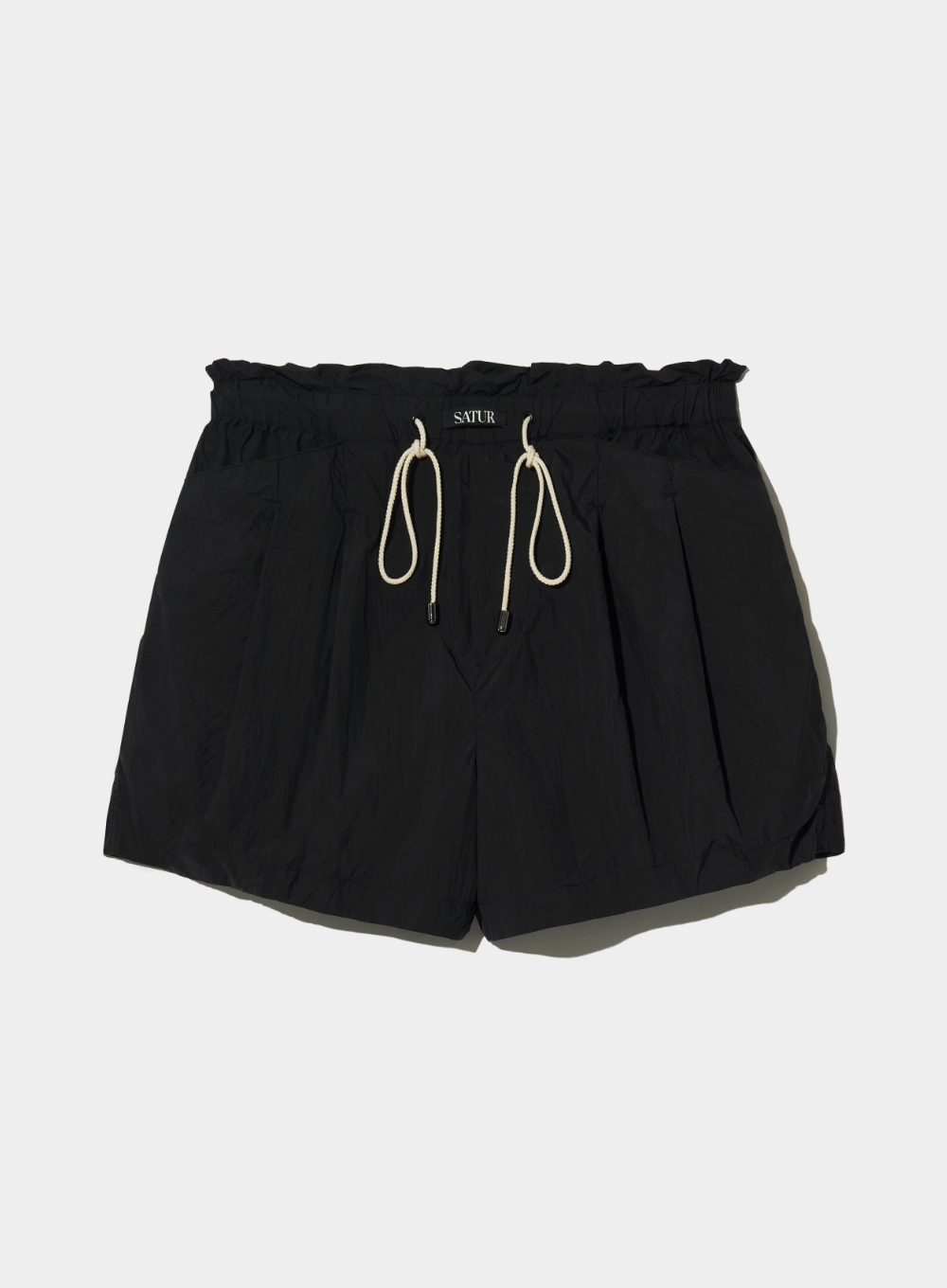 (W) Nylon shirring Flare Banding Shorts - Pirate Black