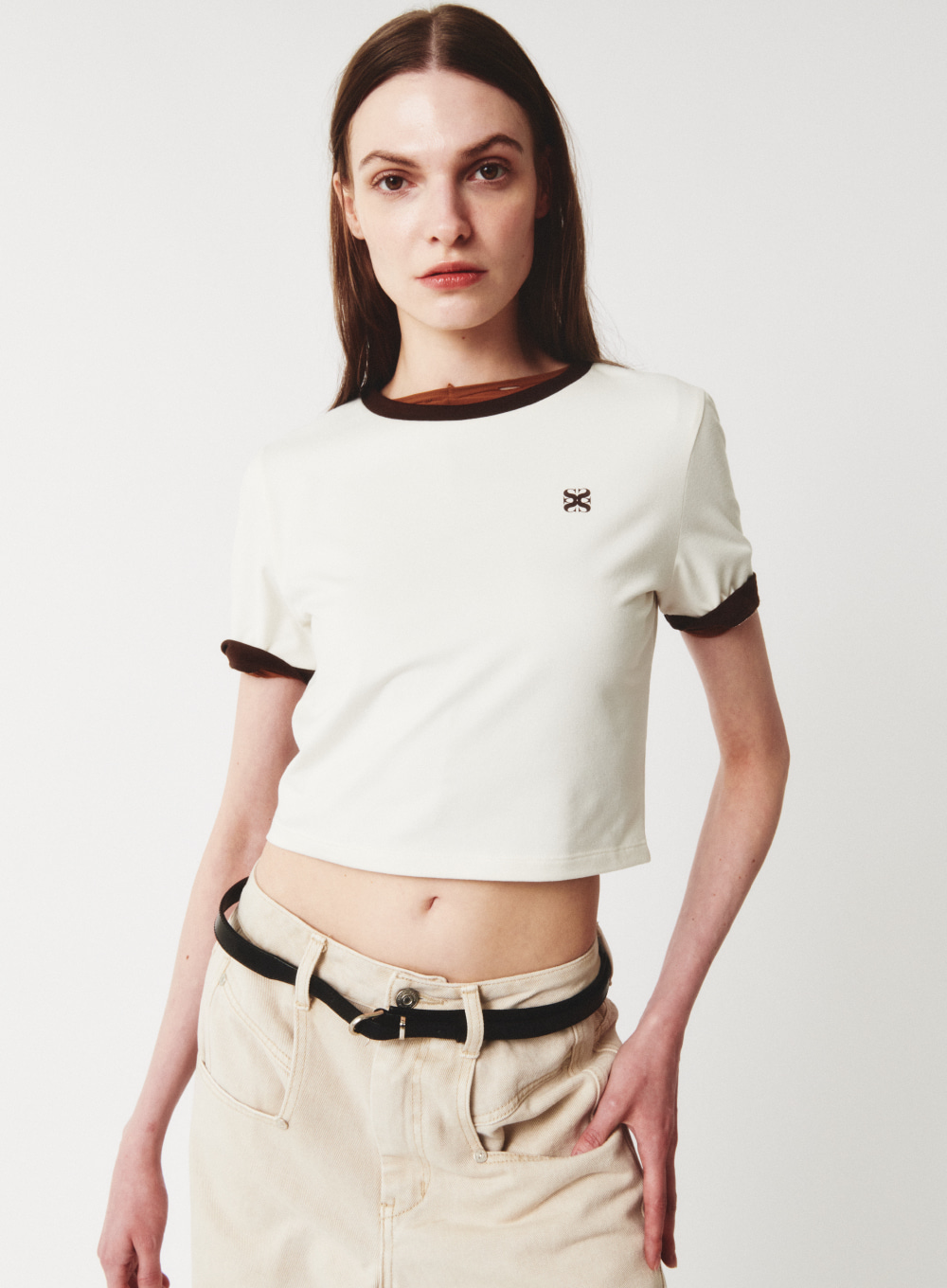 Preci Ringer Crop T-Shirts - Pure White