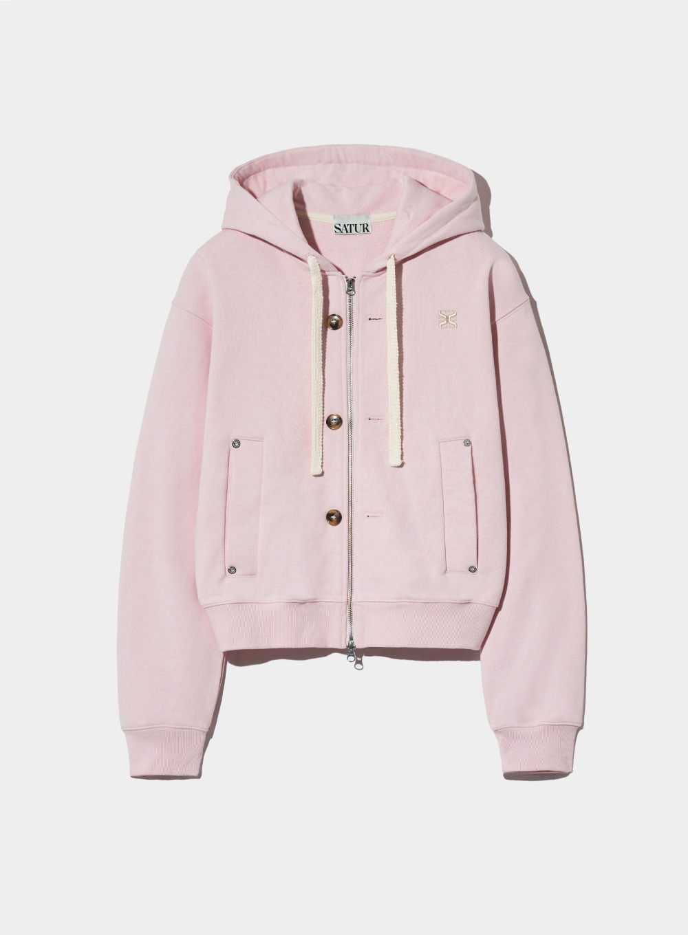 (W) Teo Cotton All Day Hood Zip-Up - Pale Pink
