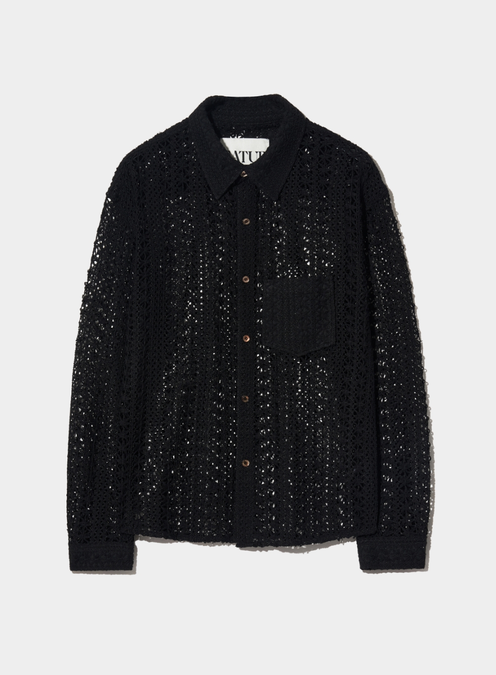 Crochet Open Collar Shirt - Smoke Black