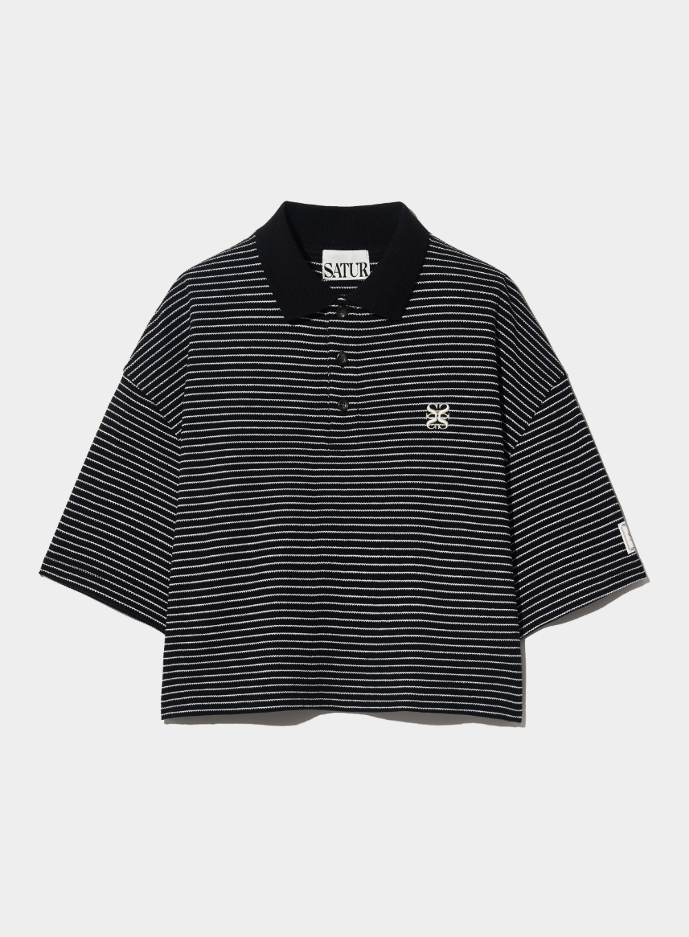 (W) Stripe Collar T-Shirt - Black Ivory
