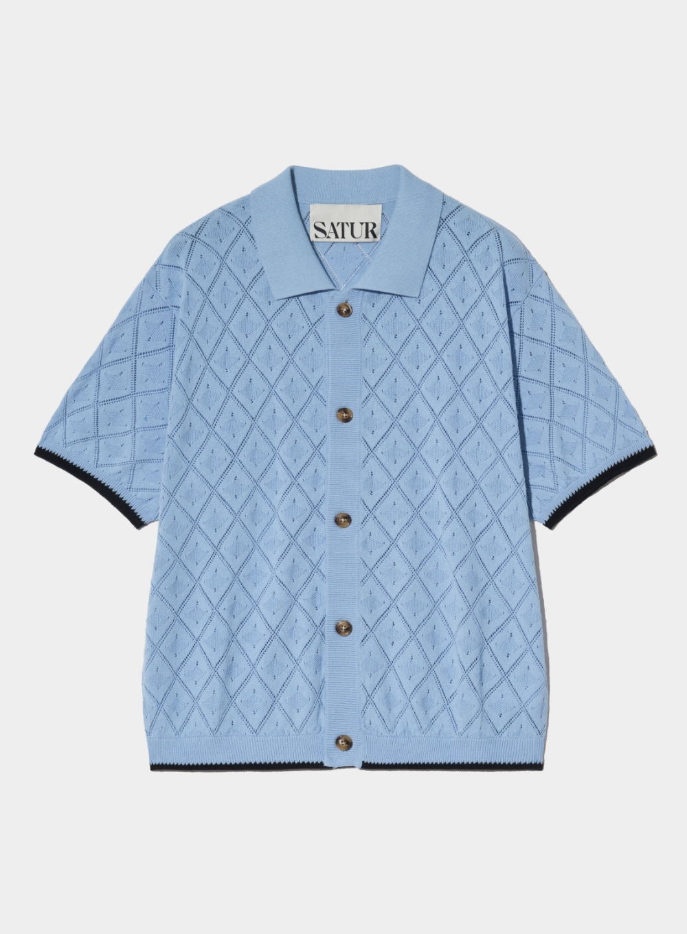 Fes Cable Collar Half Knit Shirt - Sky Blue
