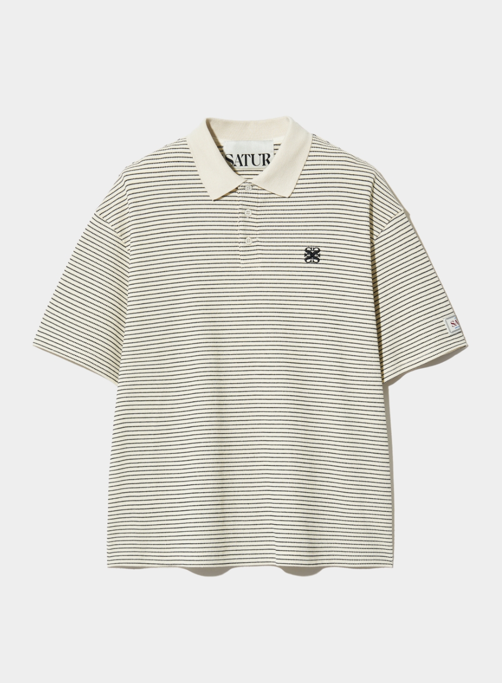 [6월 19일 예약배송] Stripe Collar T-Shirt - Ivory Black
