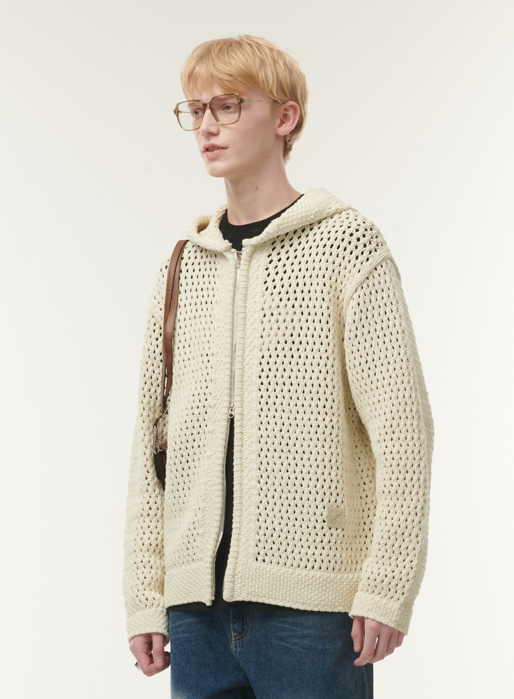 Heavy Cotton Mesh Hood Zip-up Outer Pearl Ivory