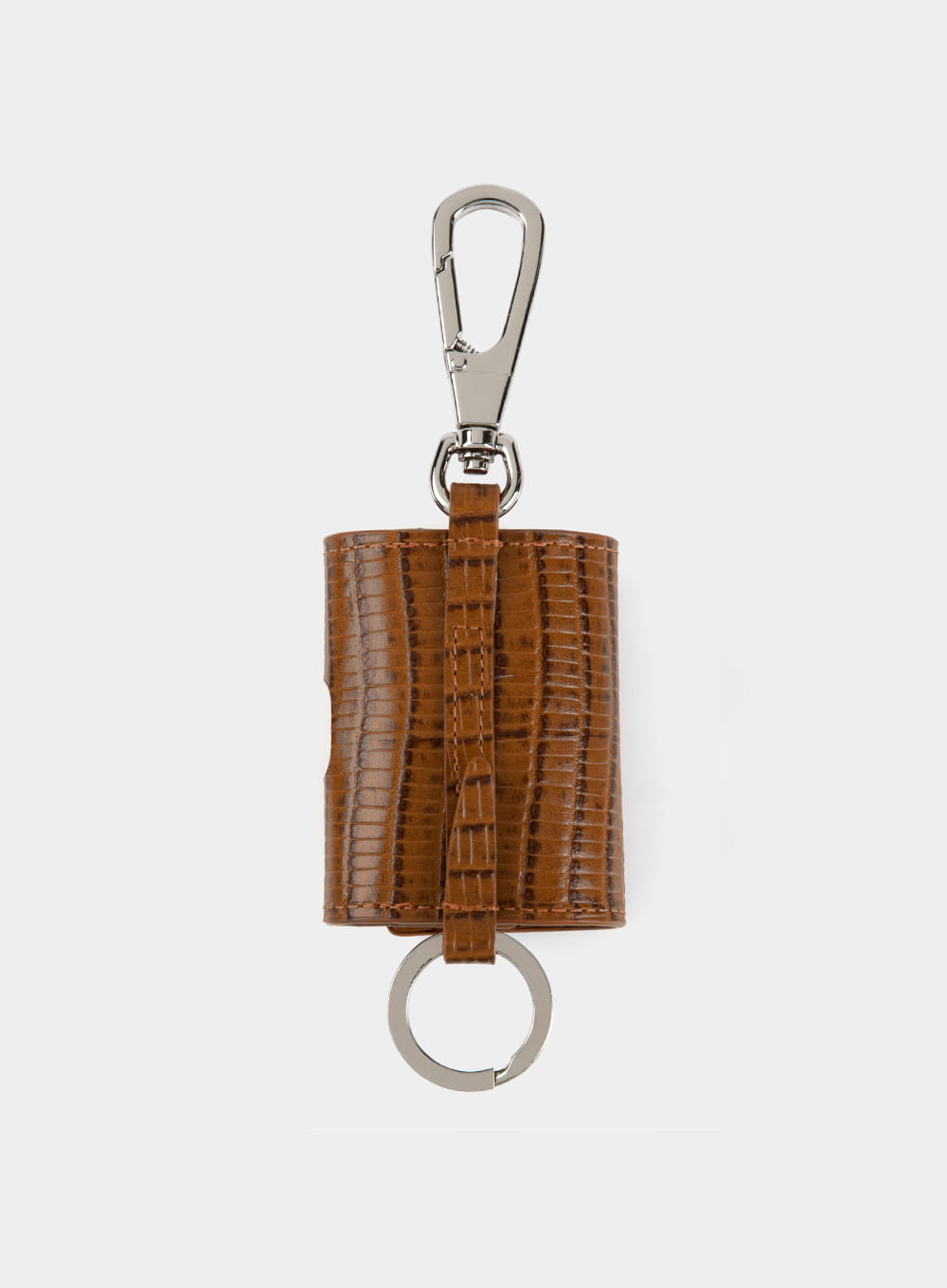 Satur Keyring Leather Airpods Case - Python Brown
