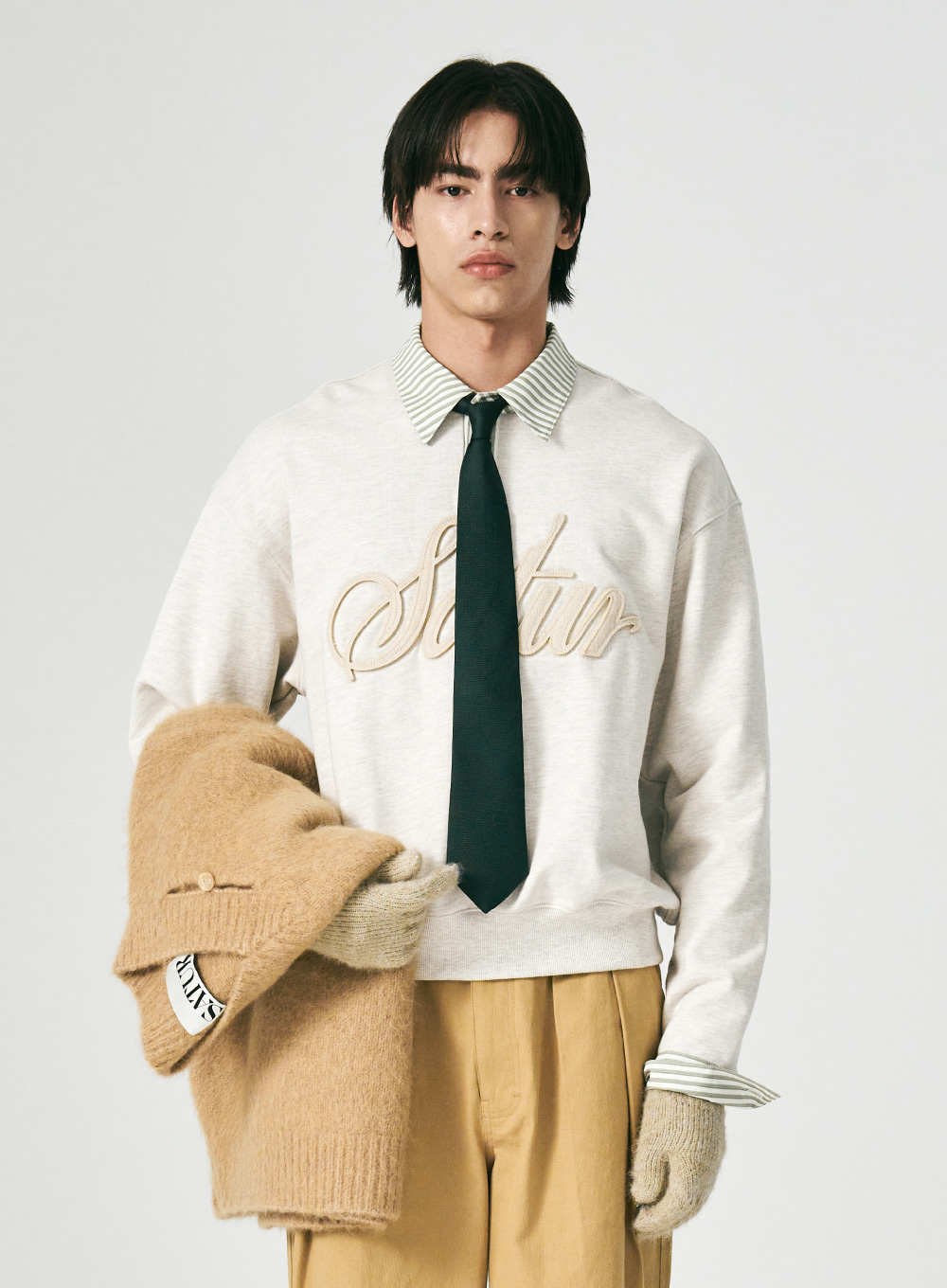 Applique Logo Cuffs Sweatshirts - Melange Ivory