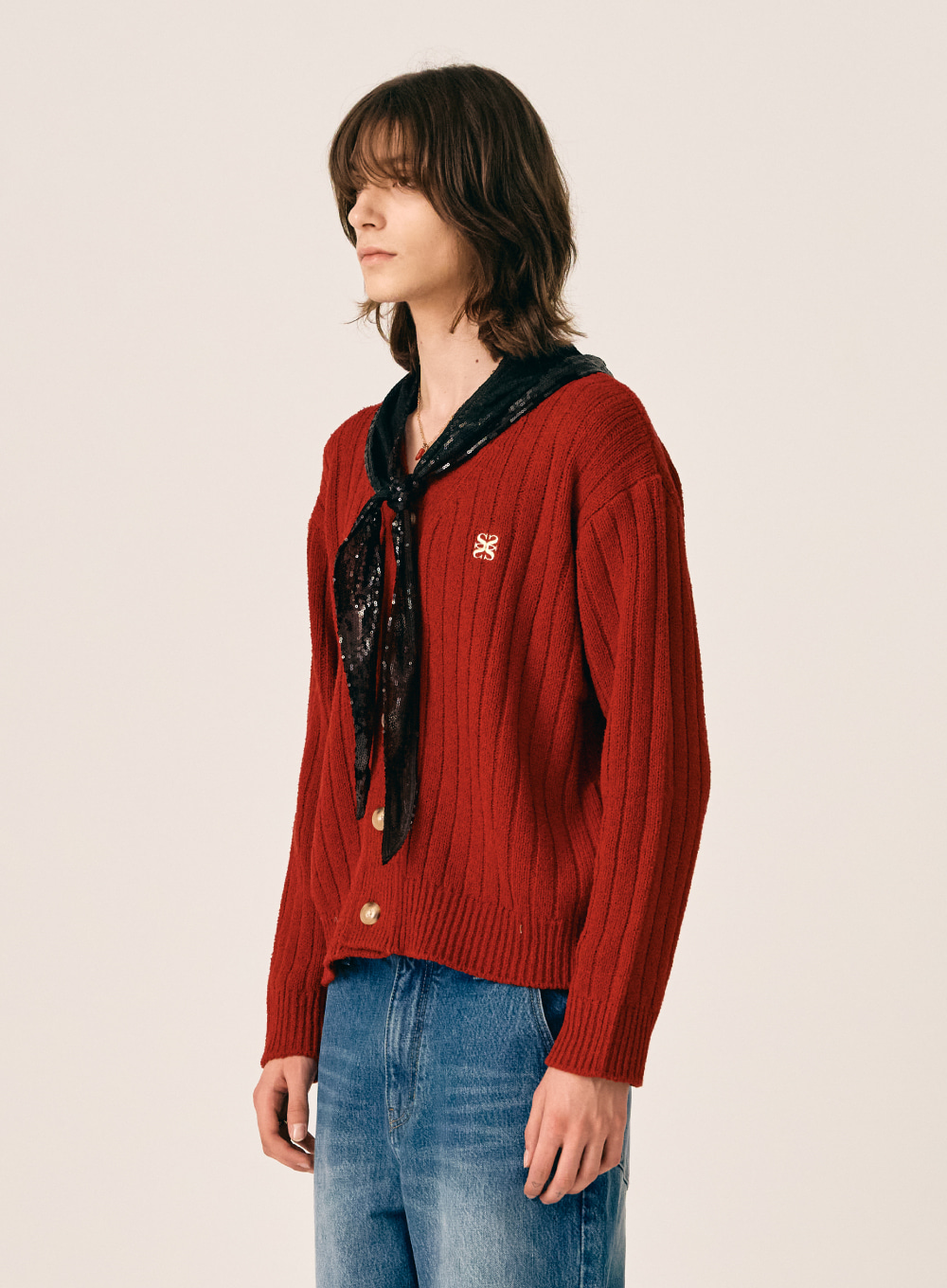 Faro Over Size Boucle Cardigan - Burgundy Red