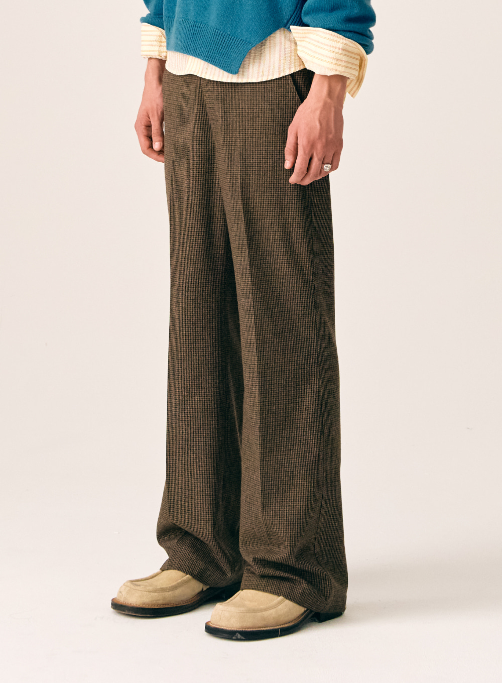 [10월 13일 예약배송] Check Wool Blend Flare Pants - Heritage Brown