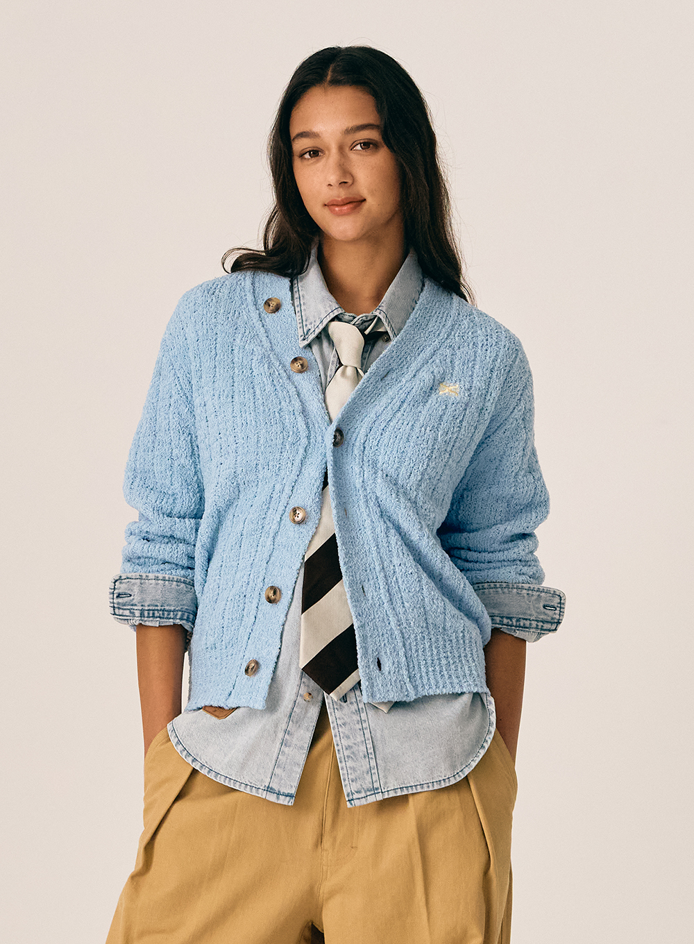(W) Faro Over Size Wool Blend Cardigan - Baby Blue