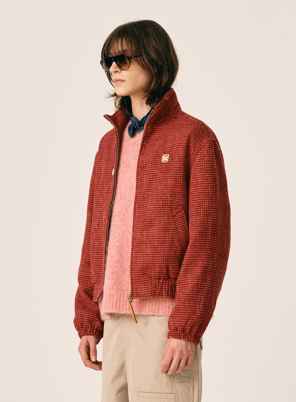 Lecce Tweed Zip-Up Jacket - Burgundy Red