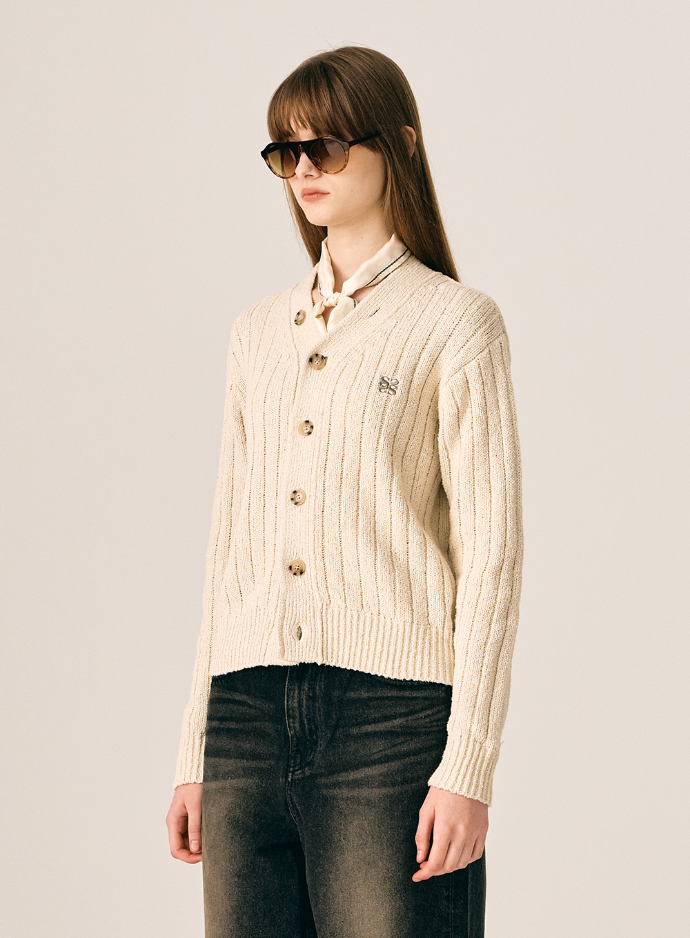 (W)Faro Over Size Boucle Cardigan - Lucent Ivory