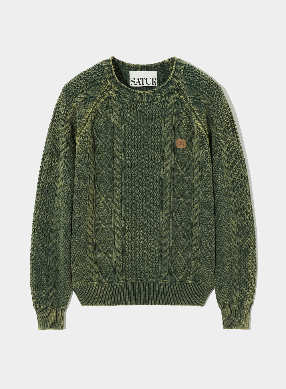 Rolled Neck Aran Dyed Knit - Washed Green