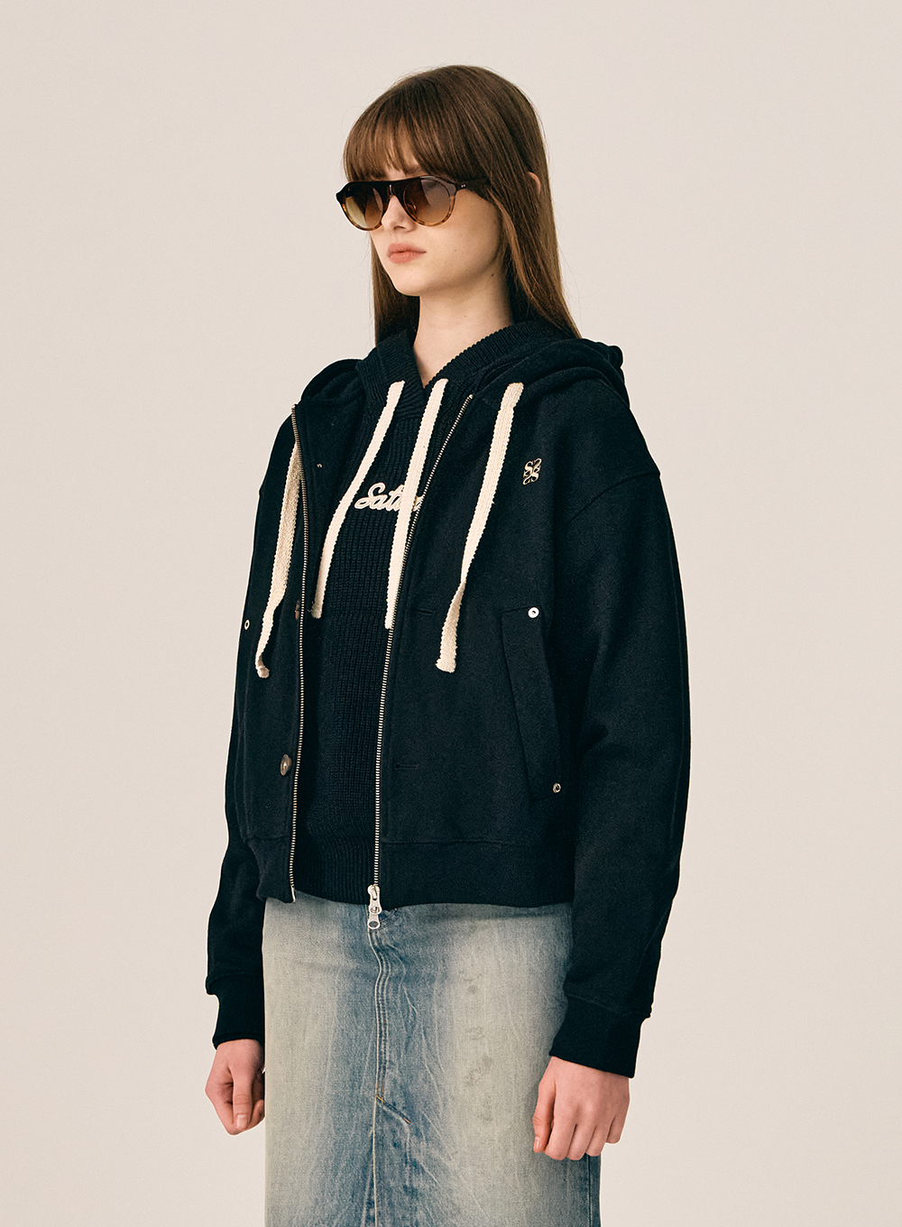 (W) Teo Cotton All Day Hood Zip-Up - Palette Black
