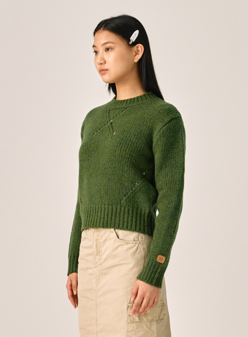 (W) Cardiff Wool Blend Pullover Knit - Olive Khaki