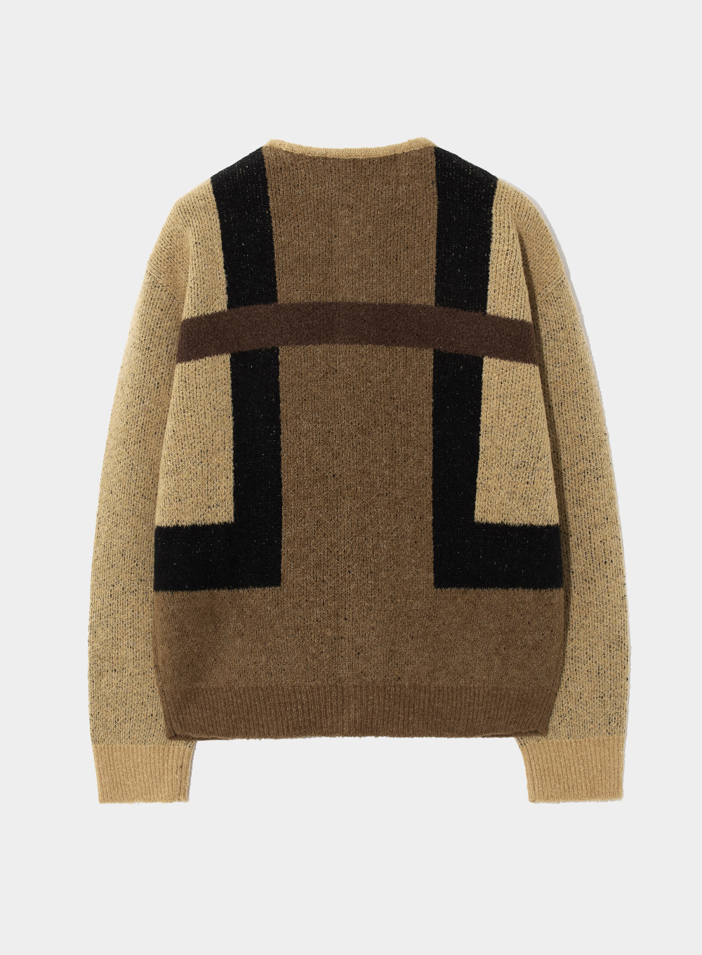 Color Block Wool Blend Cardigan - Beige Brown