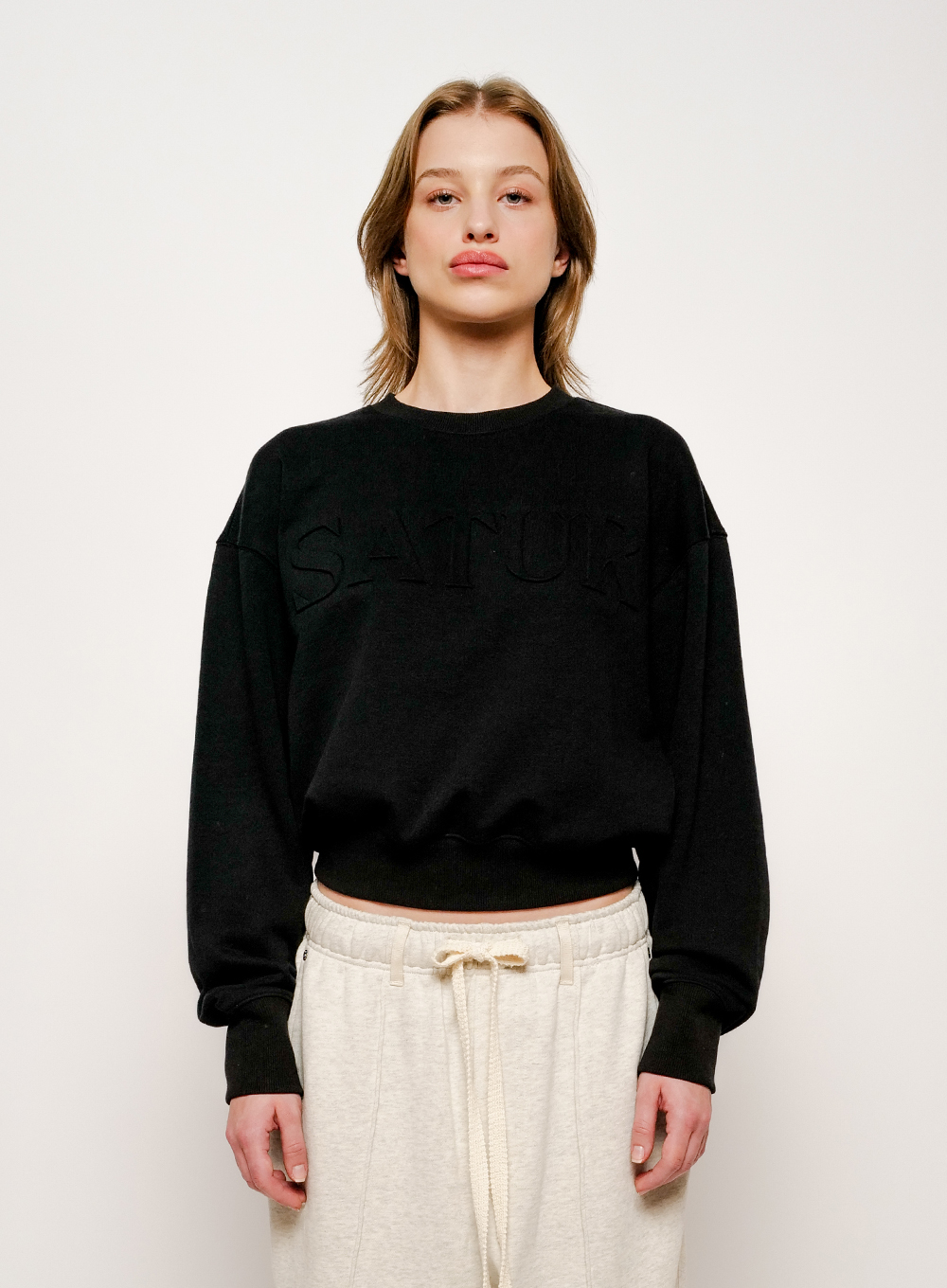 Classy Heavy Cotton Crop Sweatshirt - Classic Black