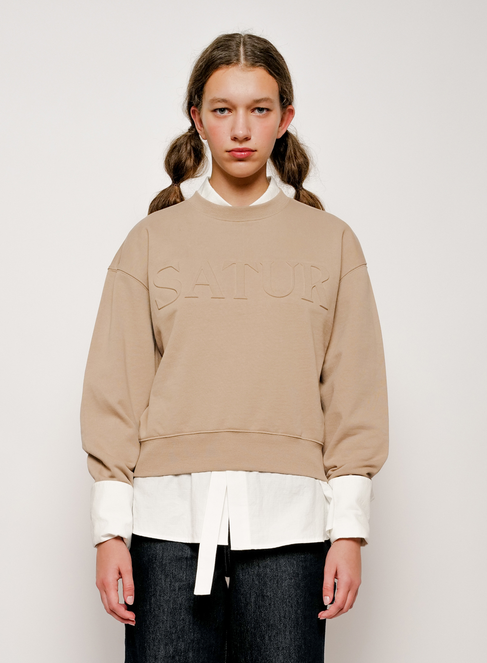 Classy Heavy Cotton Crop Sweatshirt - Tan Beige