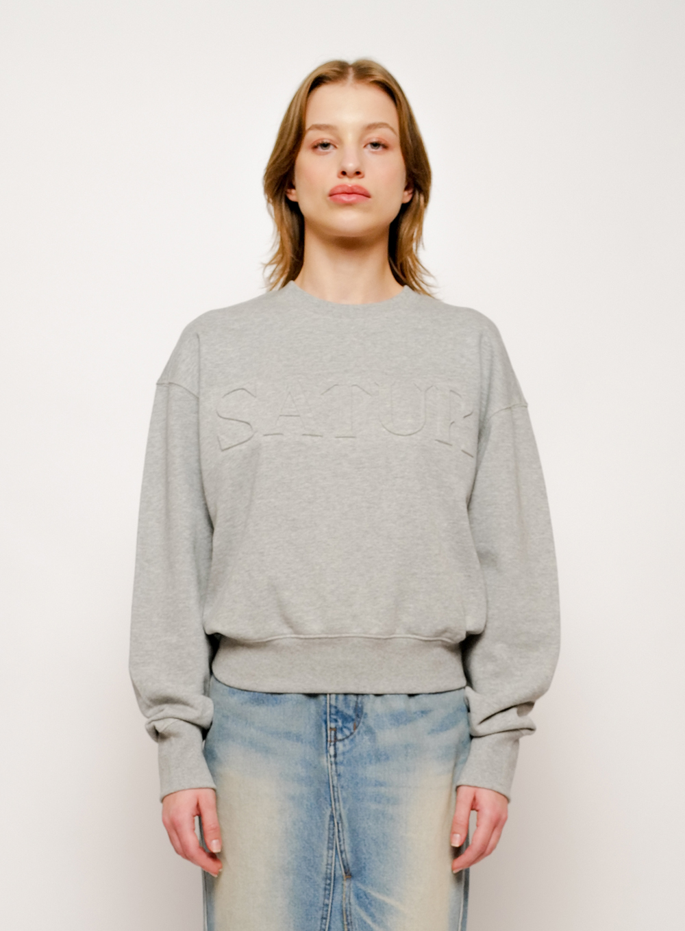 Classy Heavy Cotton Crop Sweatshirt - Melange Gray