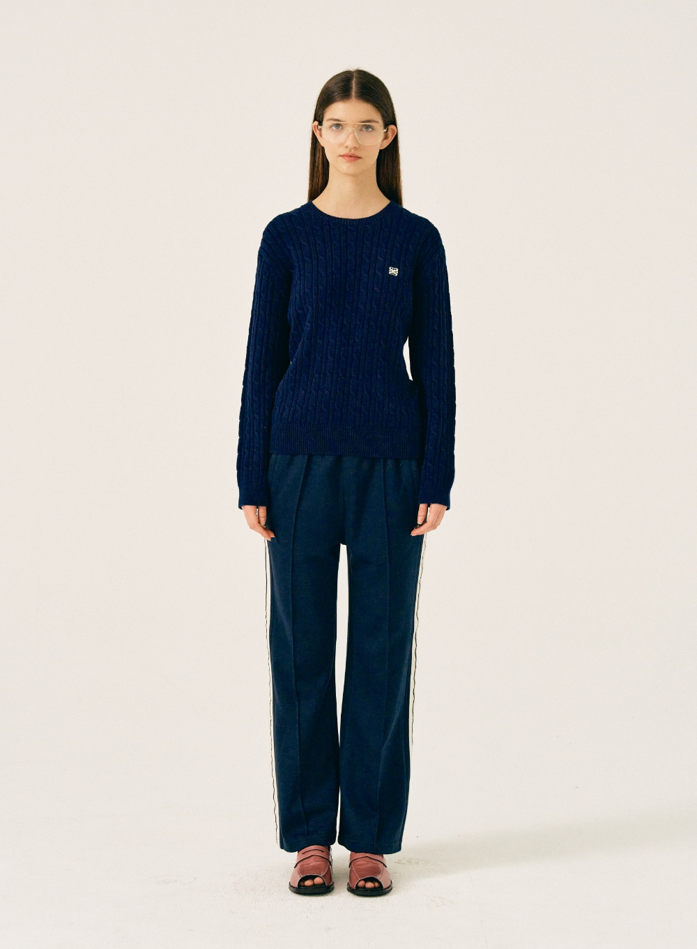 (W) Classic Solid Cable Knit - Classic Navy