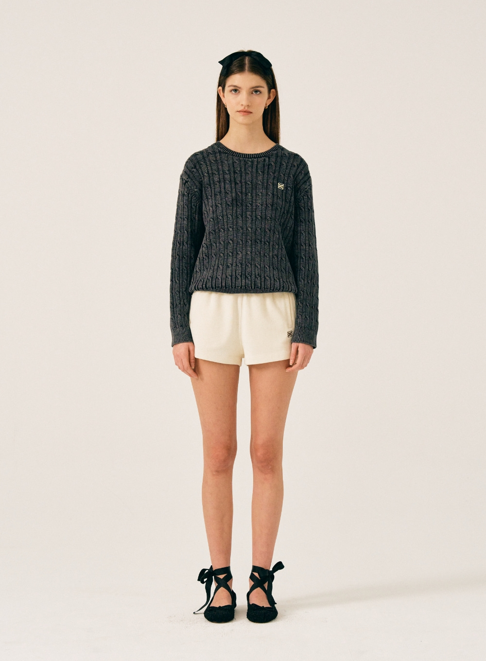 (W) Classic Dyed Cable Knit - Night Black