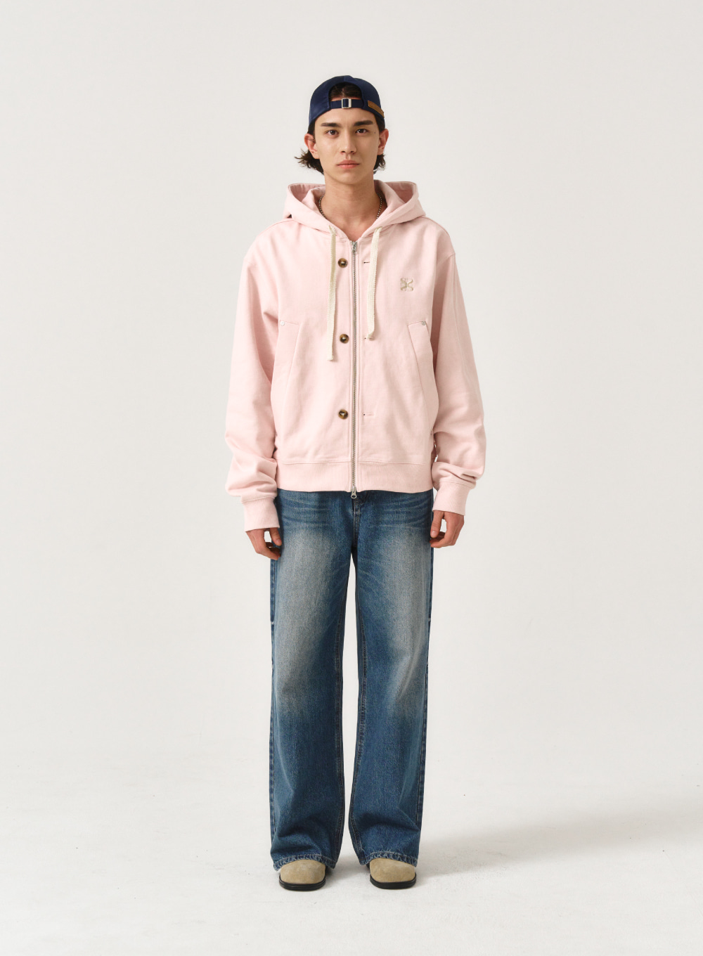 Teo Cotton All Day Hood Zip-Up - Pale Pink