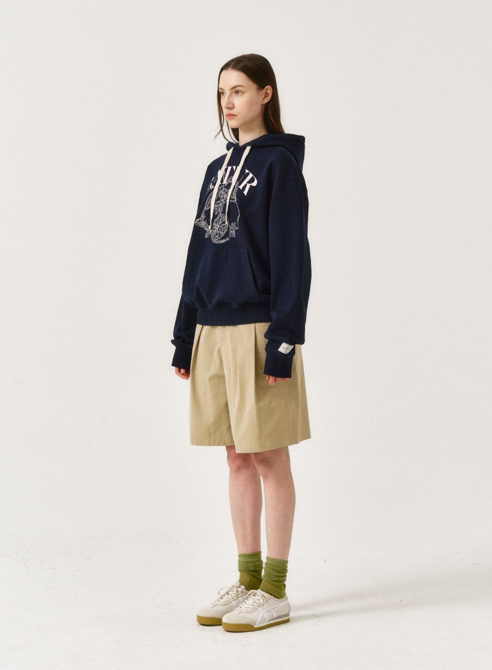 (W) Cafri Citron Drawing Graphic Hoodie - Blossom Navy