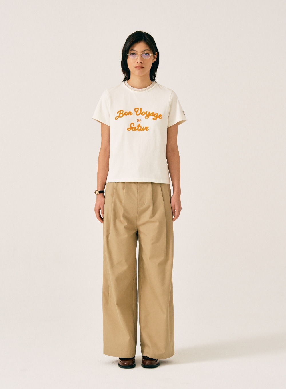 [6월 7일 예약배송] (W) Satur Logo Voyage T-Shirts - Ivory Orange