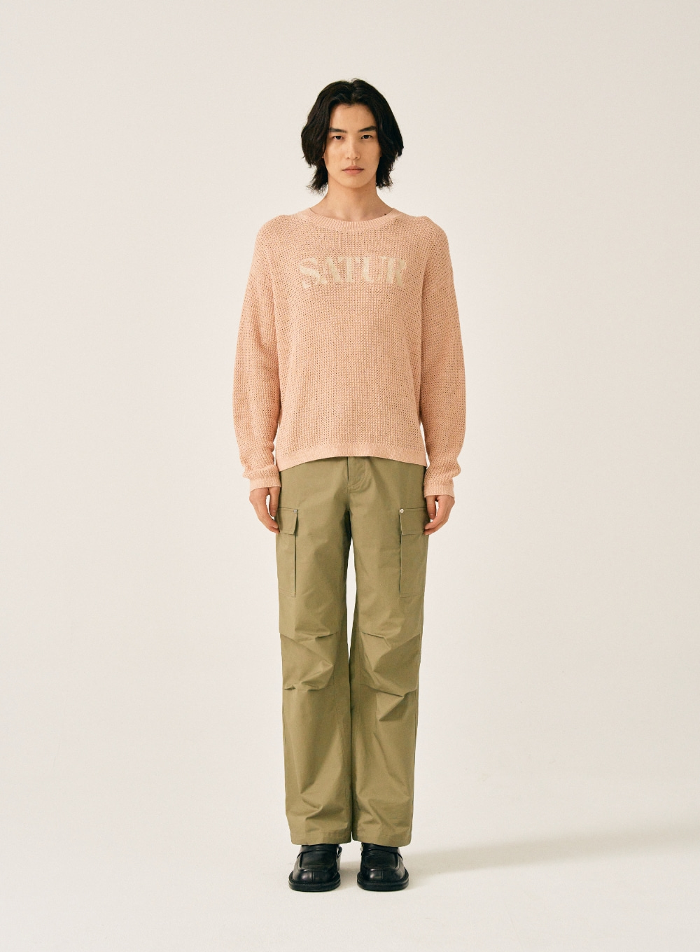 Logo Embroidery Crew Neck Knit - Peach Coral