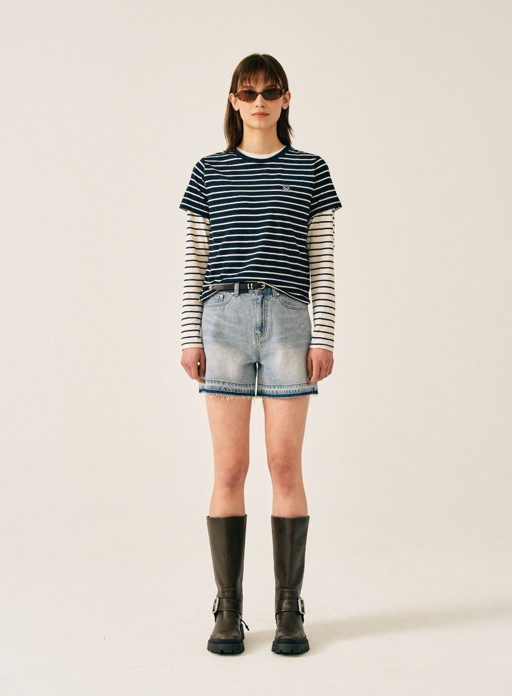 (W) All Day Cotton Stripe T-Shirt - Classic Navy