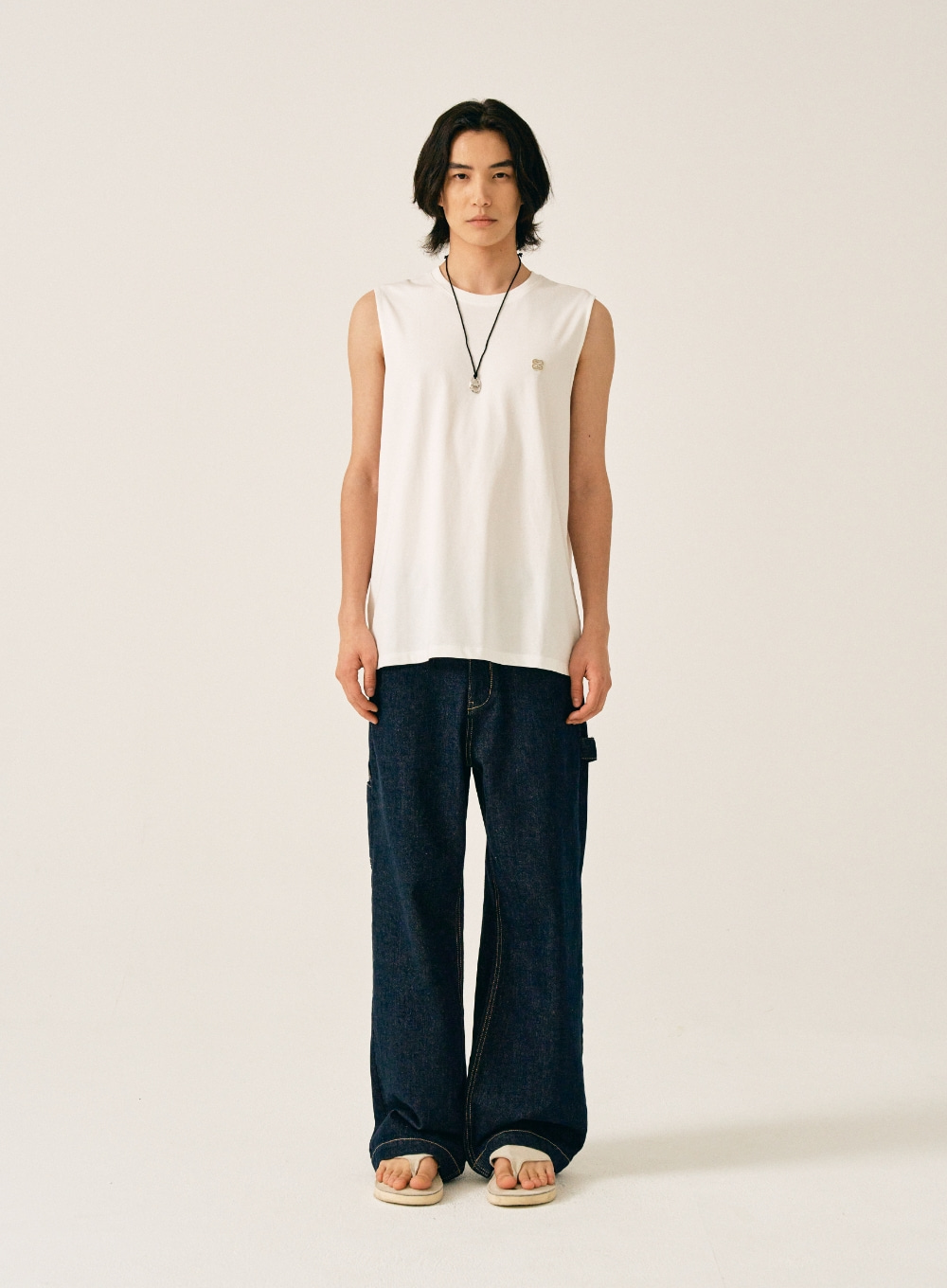 All Day Crew Neck Layered Sleeveless Top - Clean White