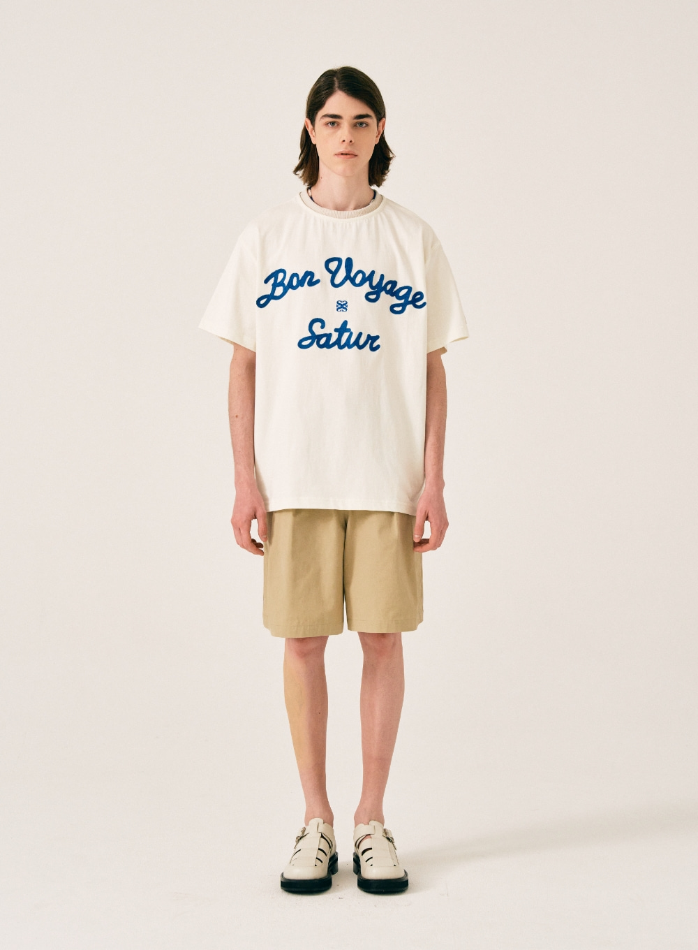 [익스클루시브] Satur Logo Voyage T-Shirts - Ivory Blue
