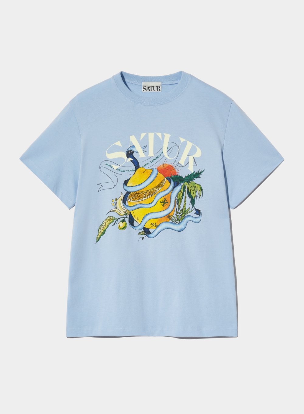 (W) Ribbon Citron Graphic T-Shirt - Sky Blue