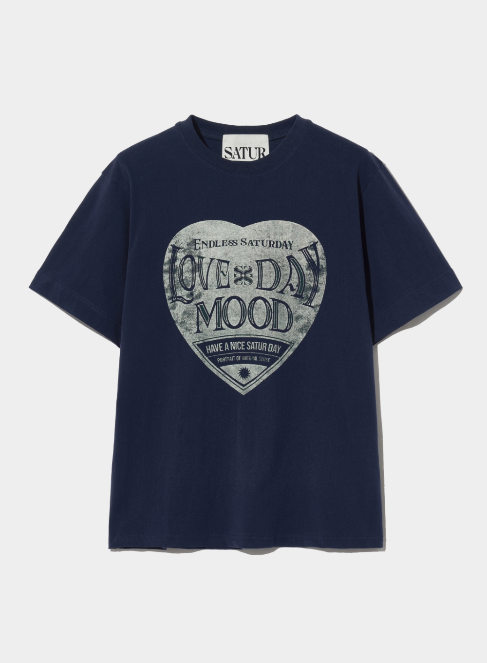 [5,000원 쿠폰] Saturday Retro Mood Graphic T-Shirts - Navy Cream