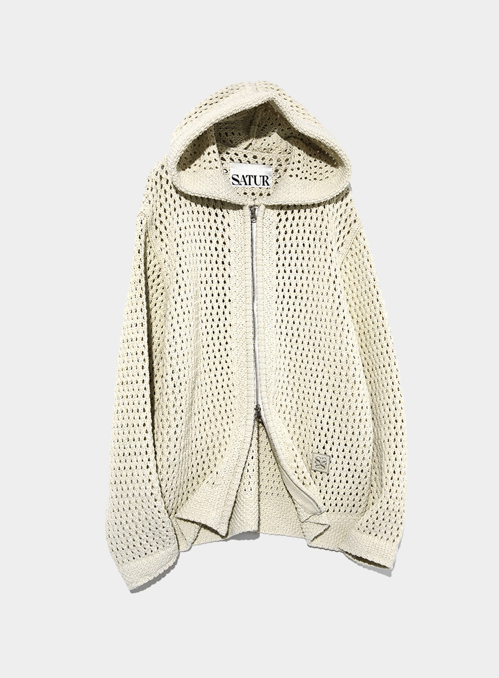 Heavy Cotton Mesh Hood Zip-up Outer Pearl Ivory