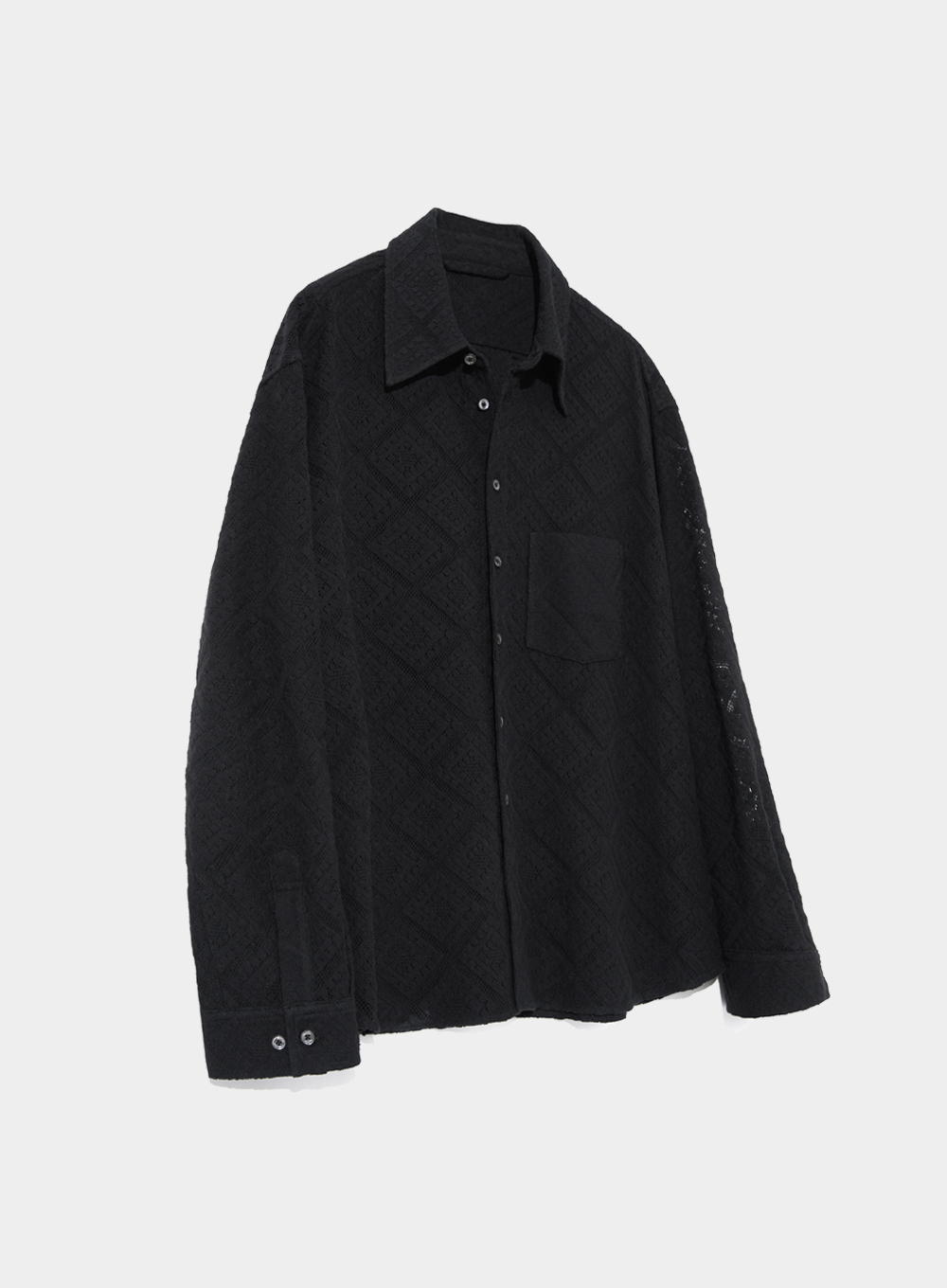 Crochet Argyle Cotton Mesh Shirts Black