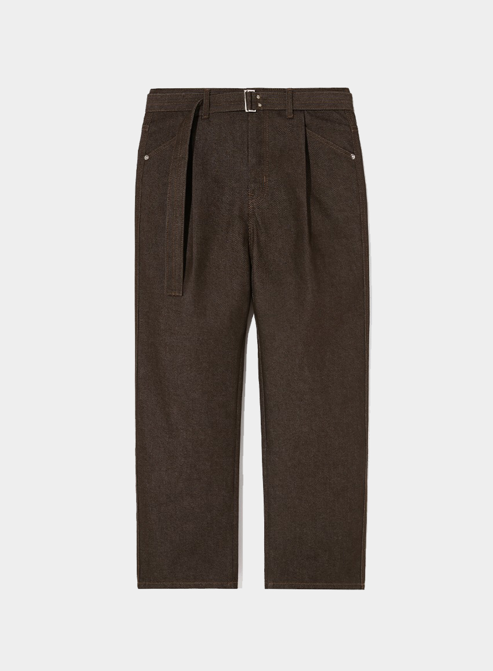 Cayenne One Tuck Tailored Belted Denim - Sepia Brown