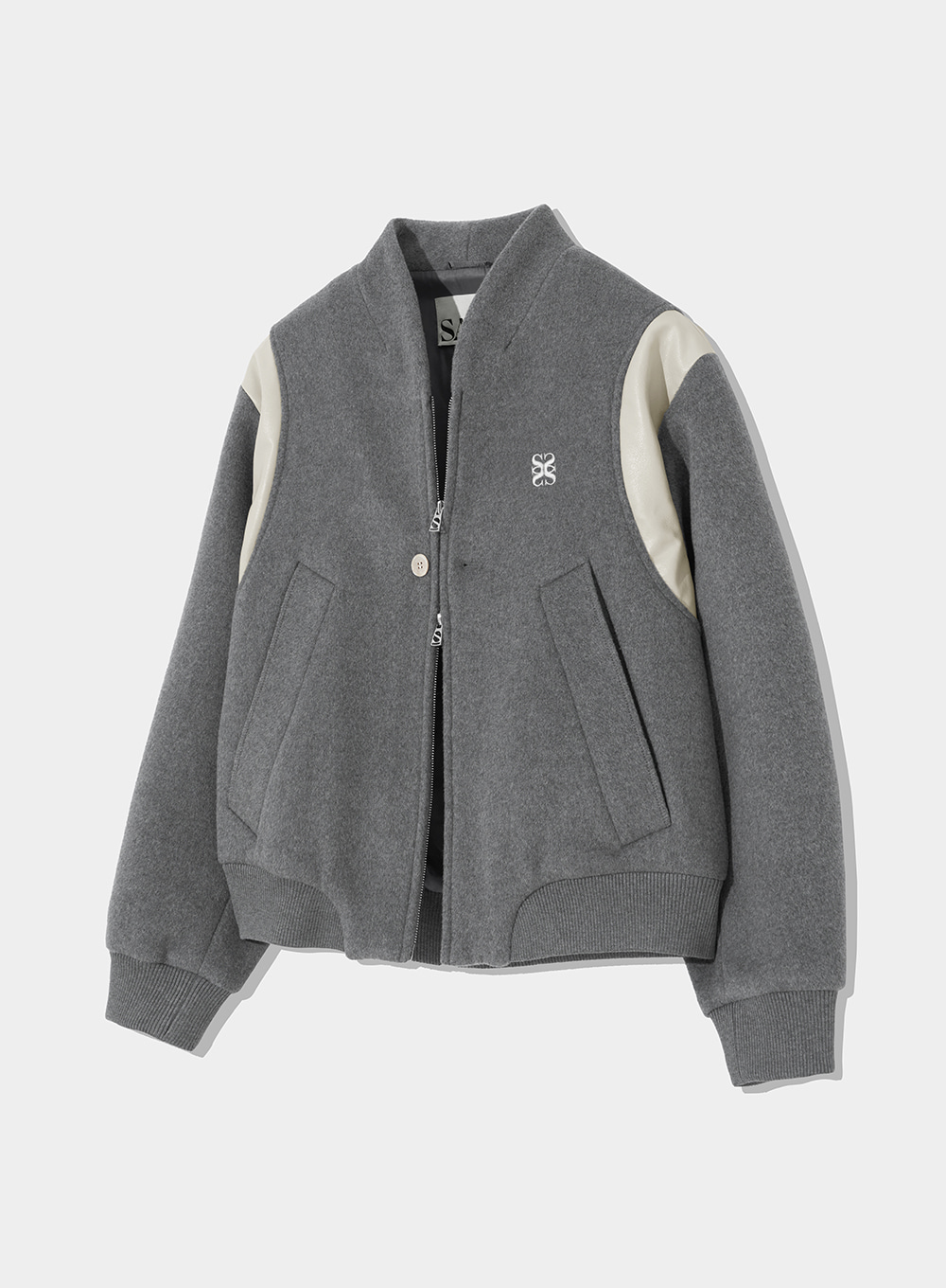 Percy Collarless Varsity Jacket - Charcoal Gray