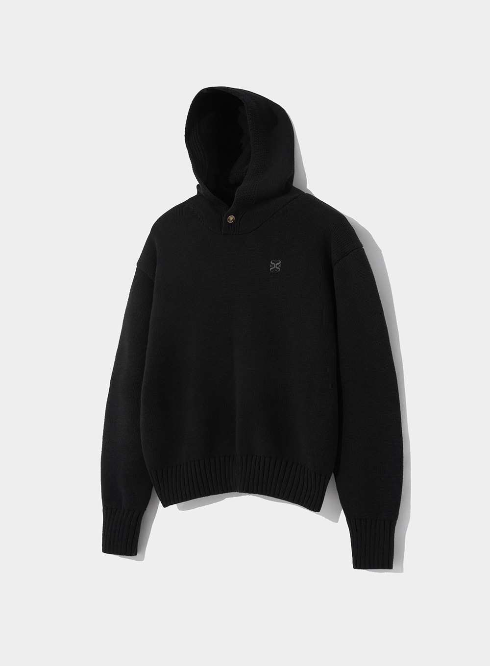 Two Tone Button Hood Knit - Classic Black