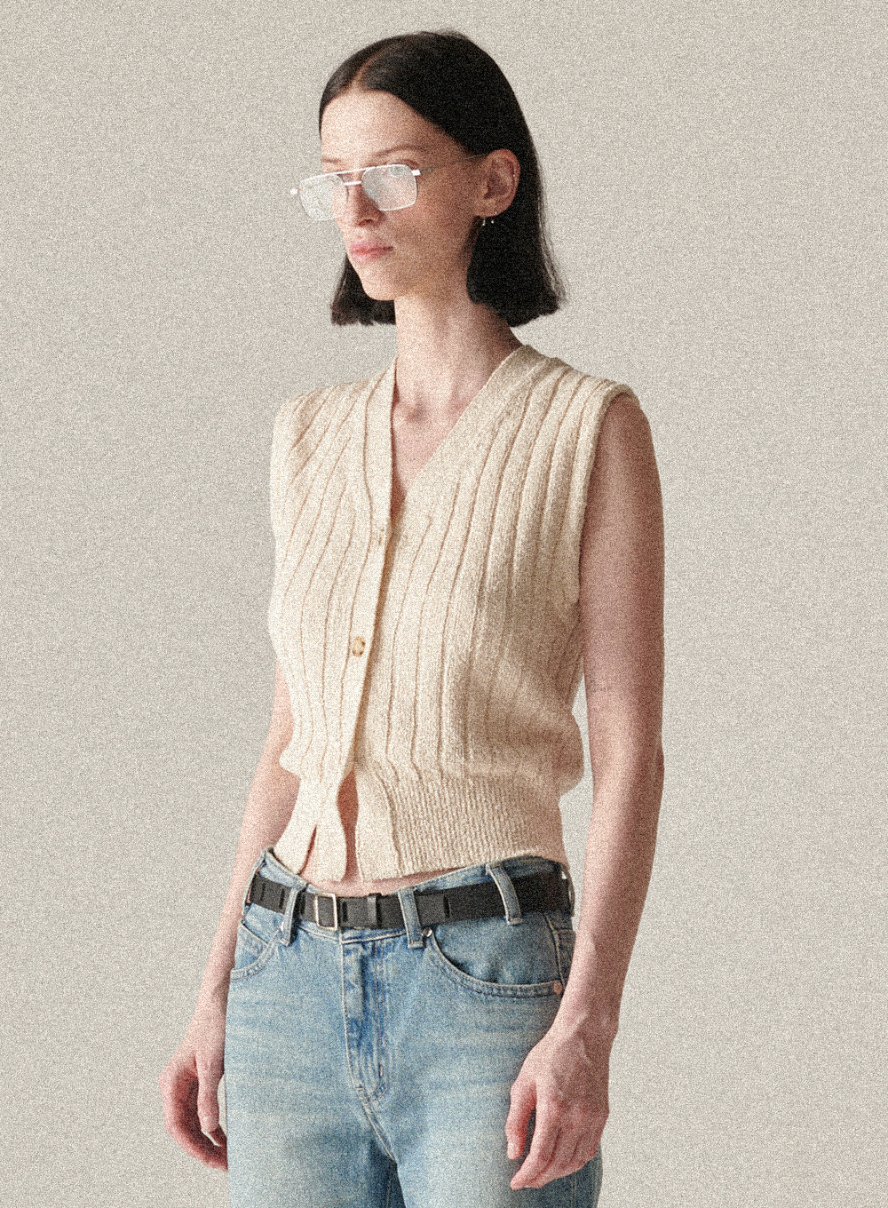 Latina Back-Front Knit Cardigan Lucent Ivory