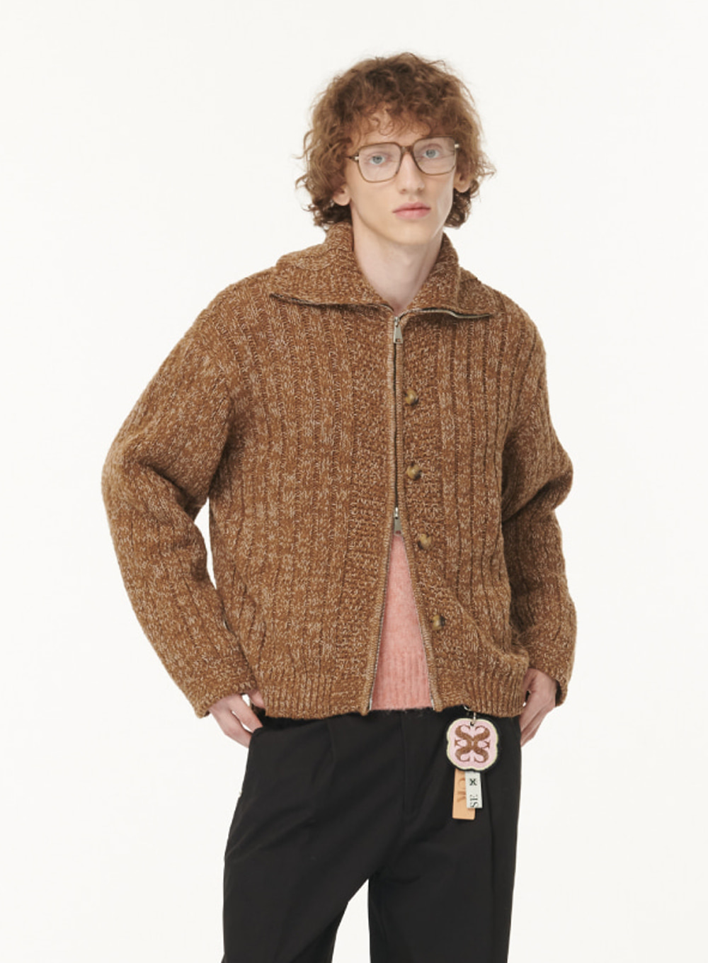 Teo Two Tone Knit Zip-up - Heritage Brown