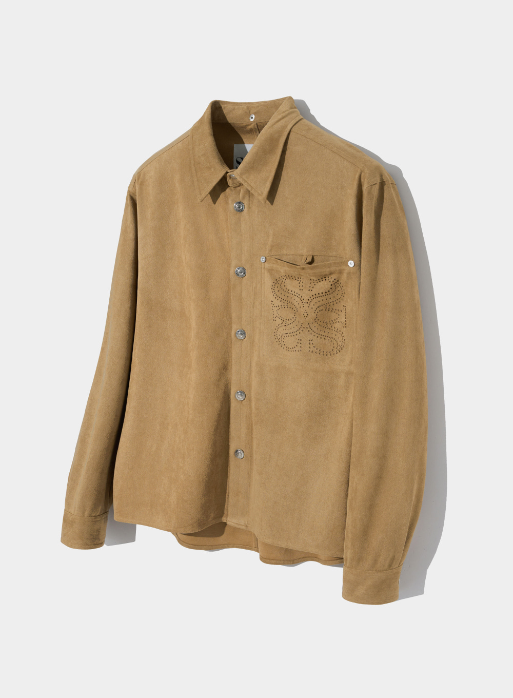 Satur Punched Logo Suede Shirts - Tan Beige