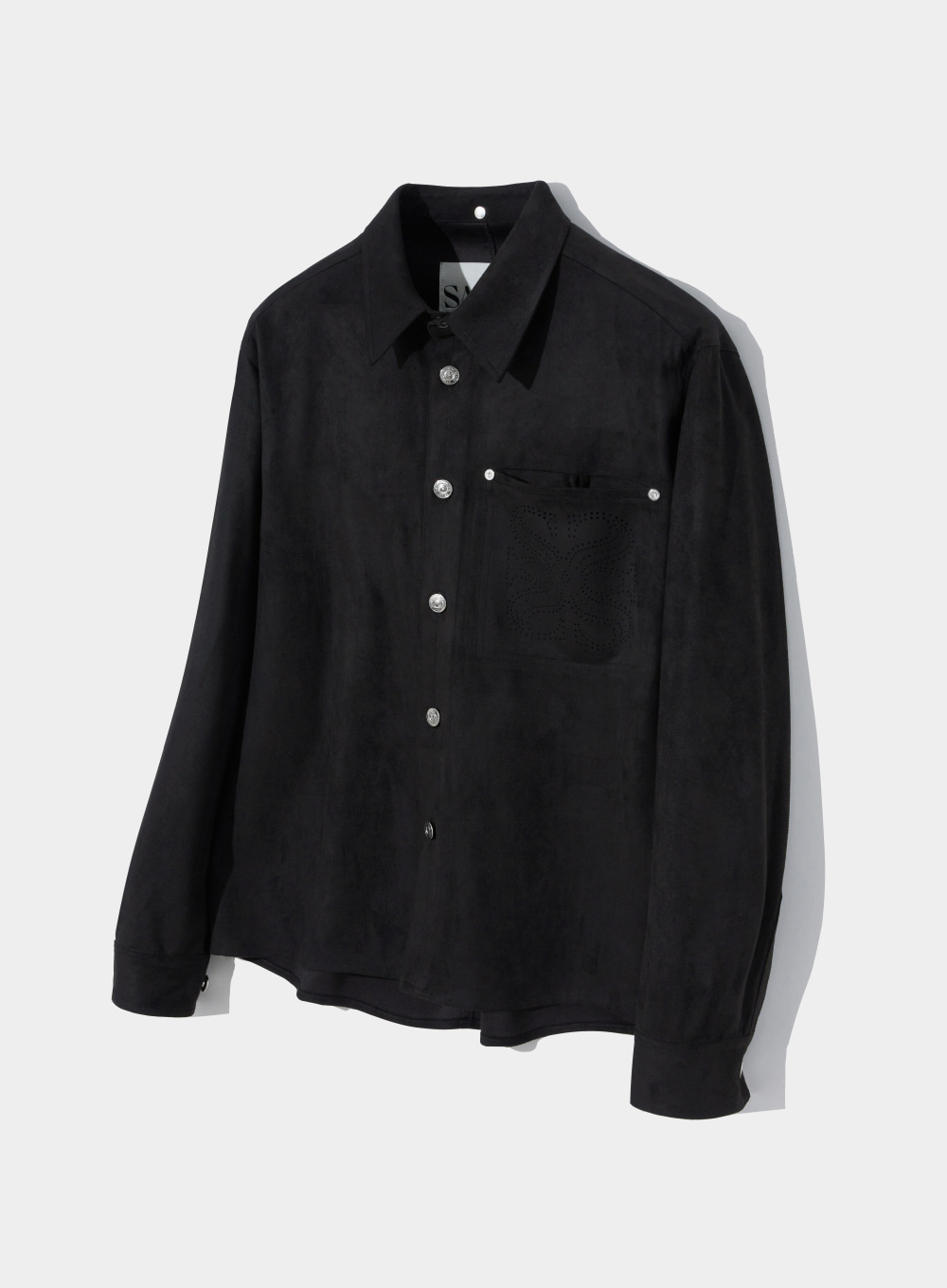 Satur Punched Logo Suede Shirts - Pirate Black