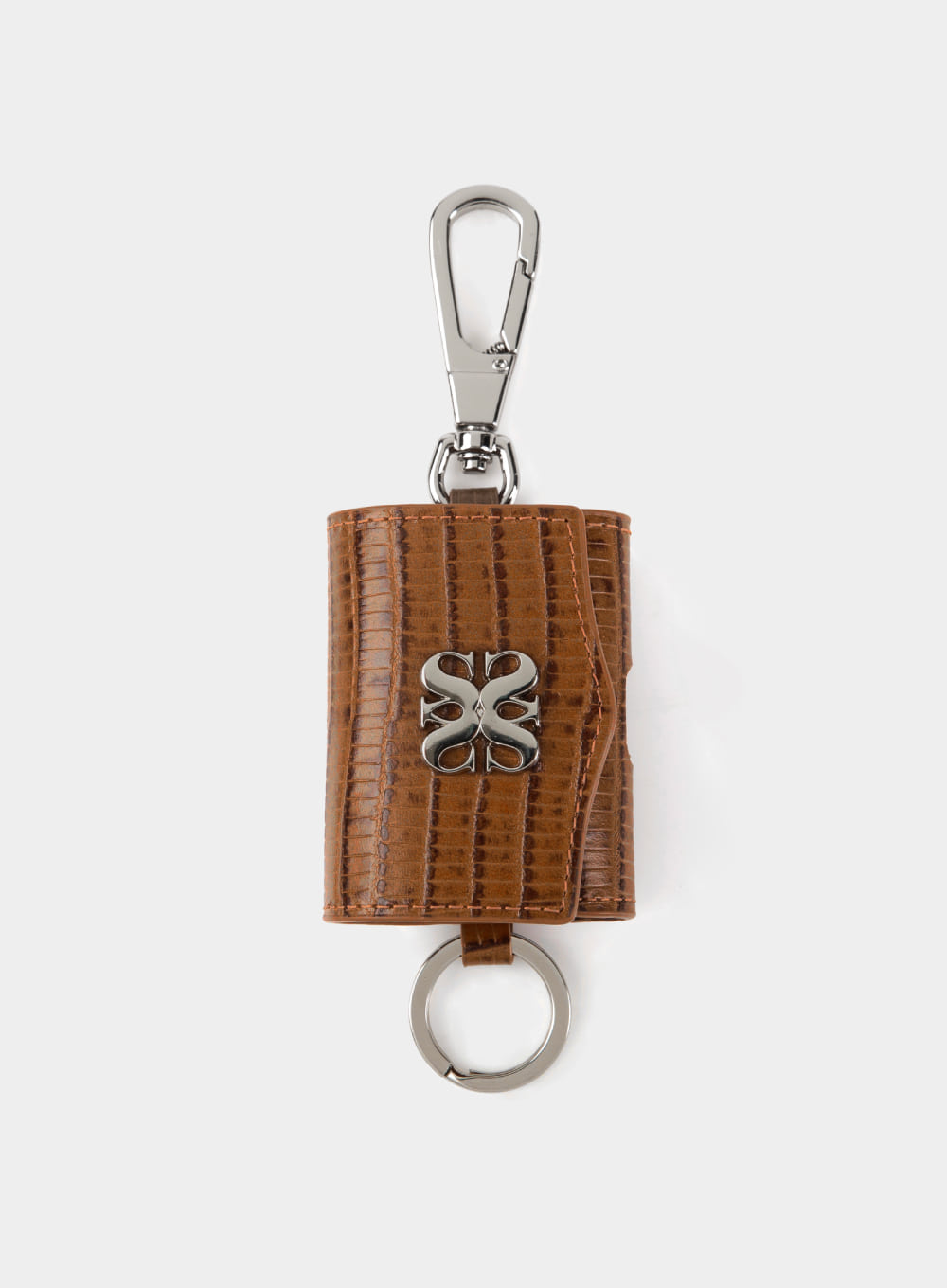 Satur Keyring Leather Airpods Case - Python Brown
