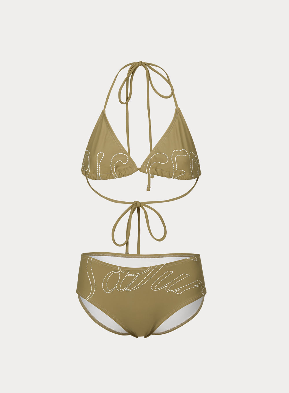 [PISCESS X SATUR WOMAN]Logo Stitch Triangle Bikini - Beige
