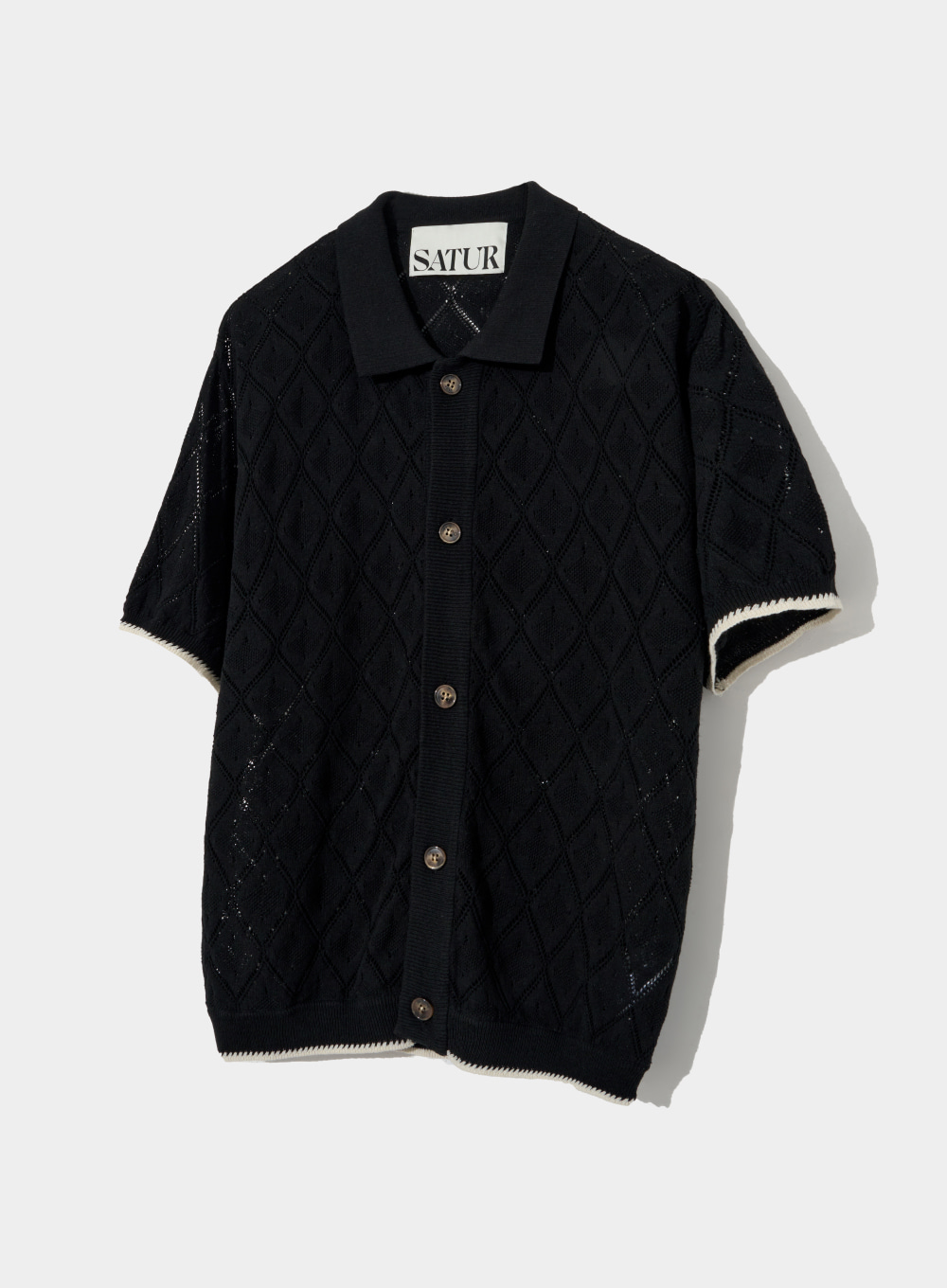 [6월 26일 예약배송]Fes Cable Collar Half Knit Shirts Resort Black
