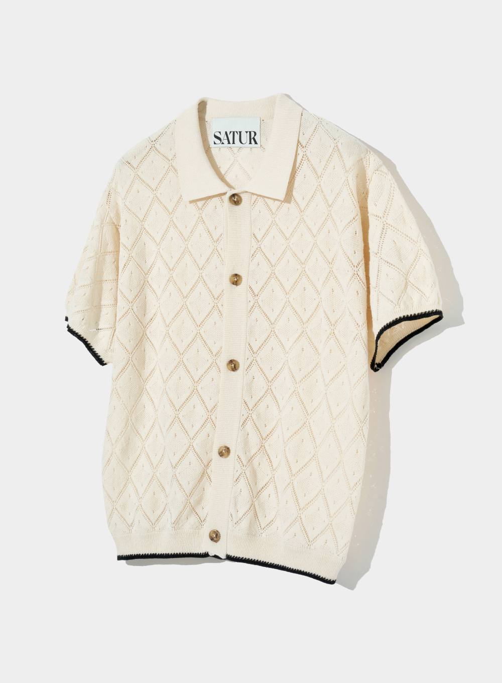 [6월 26일 예약배송]Fes Cable Collar Half Knit Shirts Resort Ivory