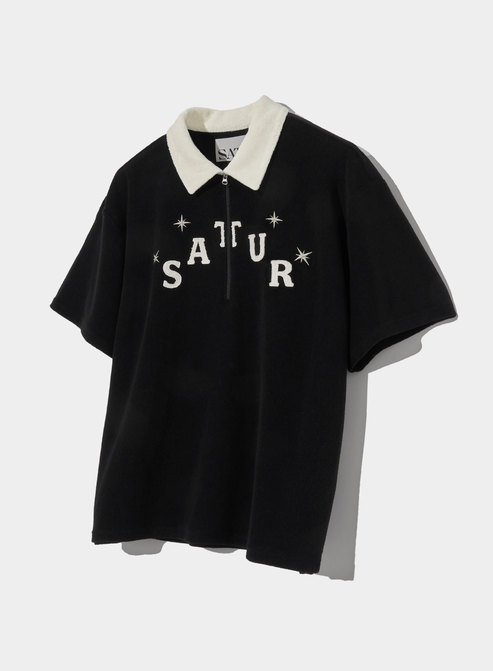 Weekend Applique Logo Terry Half Zip Up T-Shirts Caviar Black