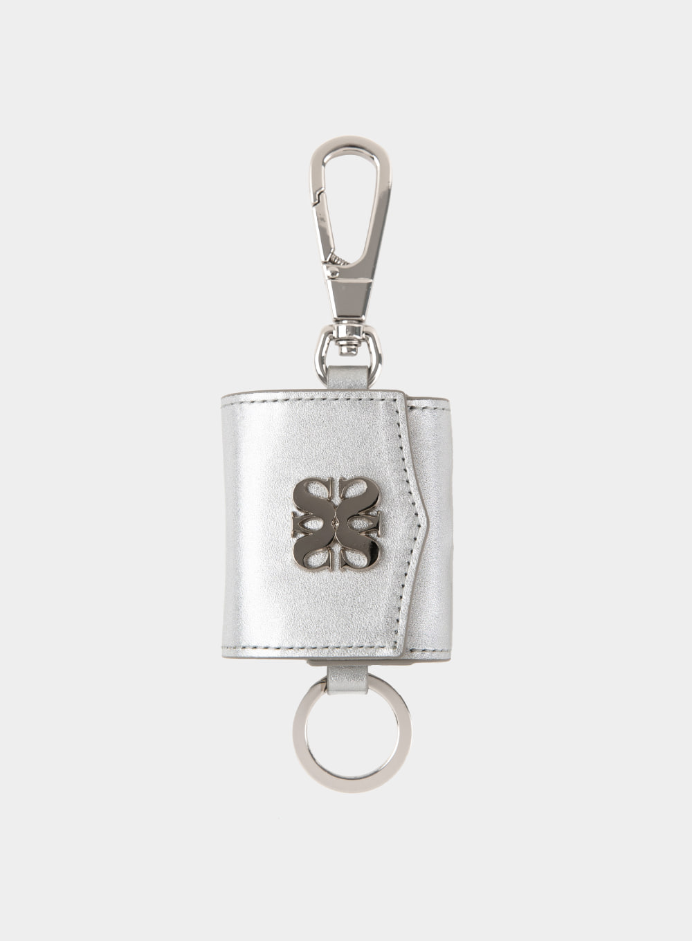 Satur Keyring Leather Airpods Case - Shimmering Silver